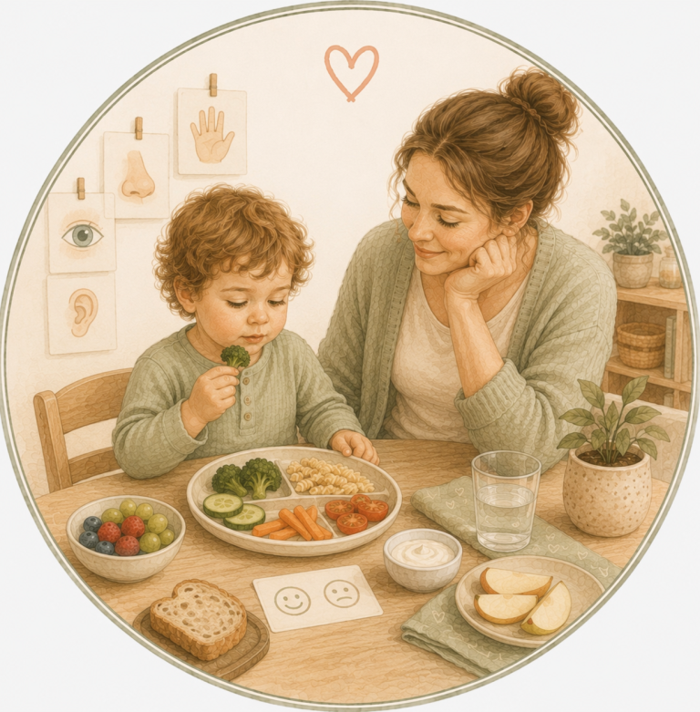 Mutter und Sohn genießen ein gesundes Essen mit Gemüse und Obst am Tisch.