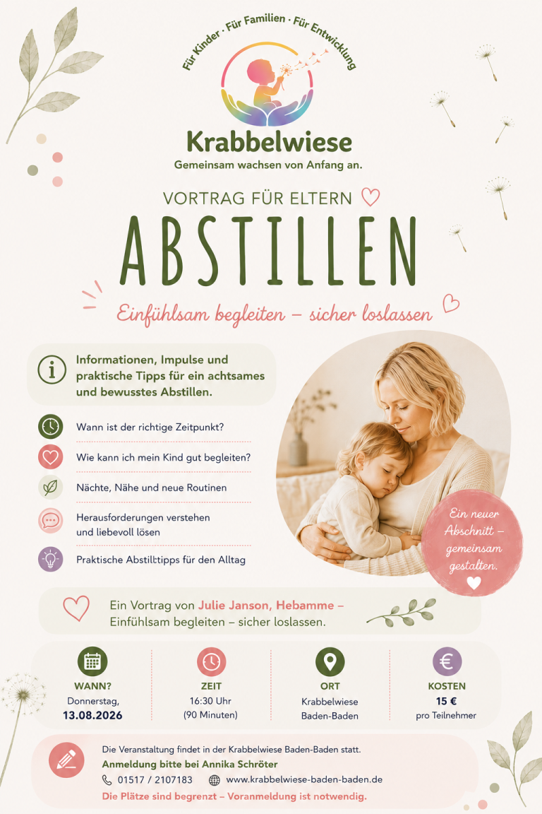 Flyer Beikost Vortrag Information über einen Kurs zur Beikosteinführung mit Terminen und Materialien.